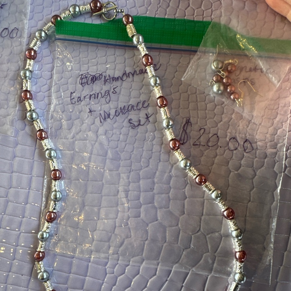 Handmade Elegant Pearl Beaded Necklace and Earring Set